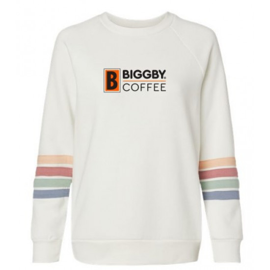 Ladies Striped Sleeves Crewneck Sweatshirt